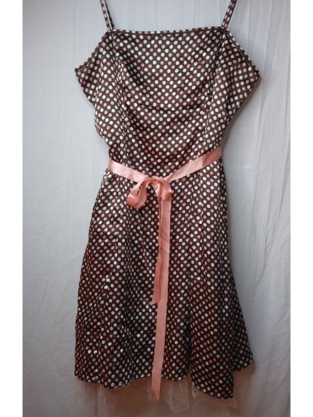 City Triangles 13J Sweet Romance Brown Satin Pink Dots Dress